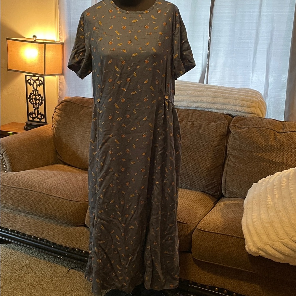 Eddie Bauer Blue  Fall Leaves Modest Maxi Dress Tall